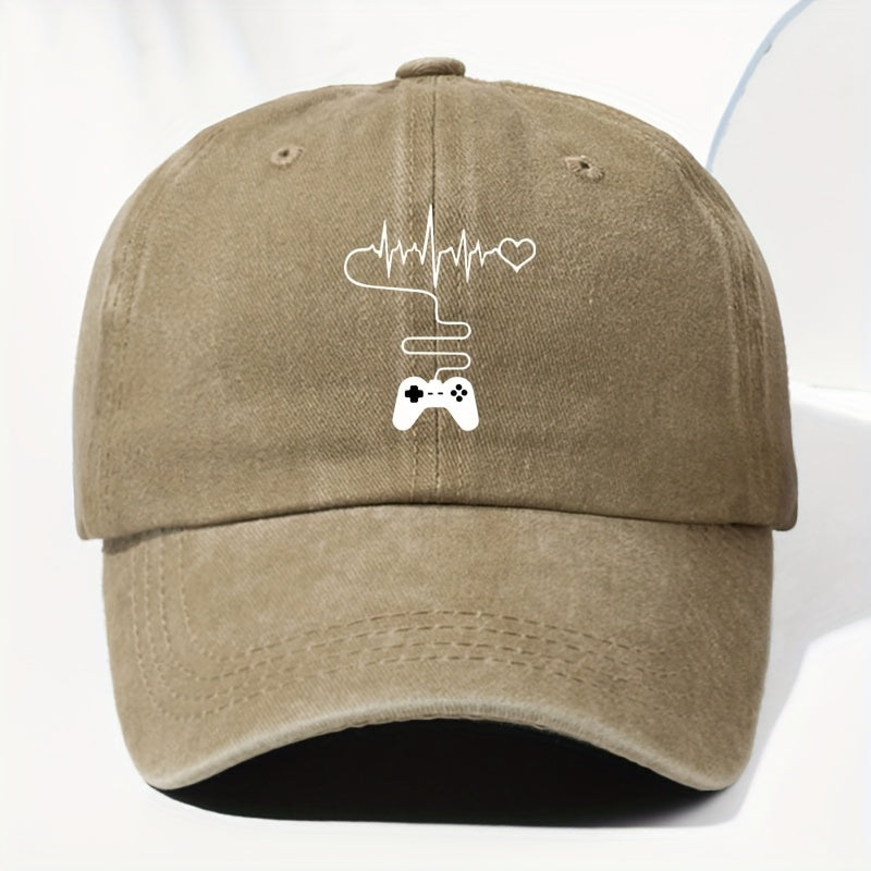 Unisex Gaming Console Heart Print Washed Vintage Baseball Cap, Fashionable Outdoor Hat for Men and Women, Adjustable Fit Trucker Hat Suitable for All Seasons and Daily Wear