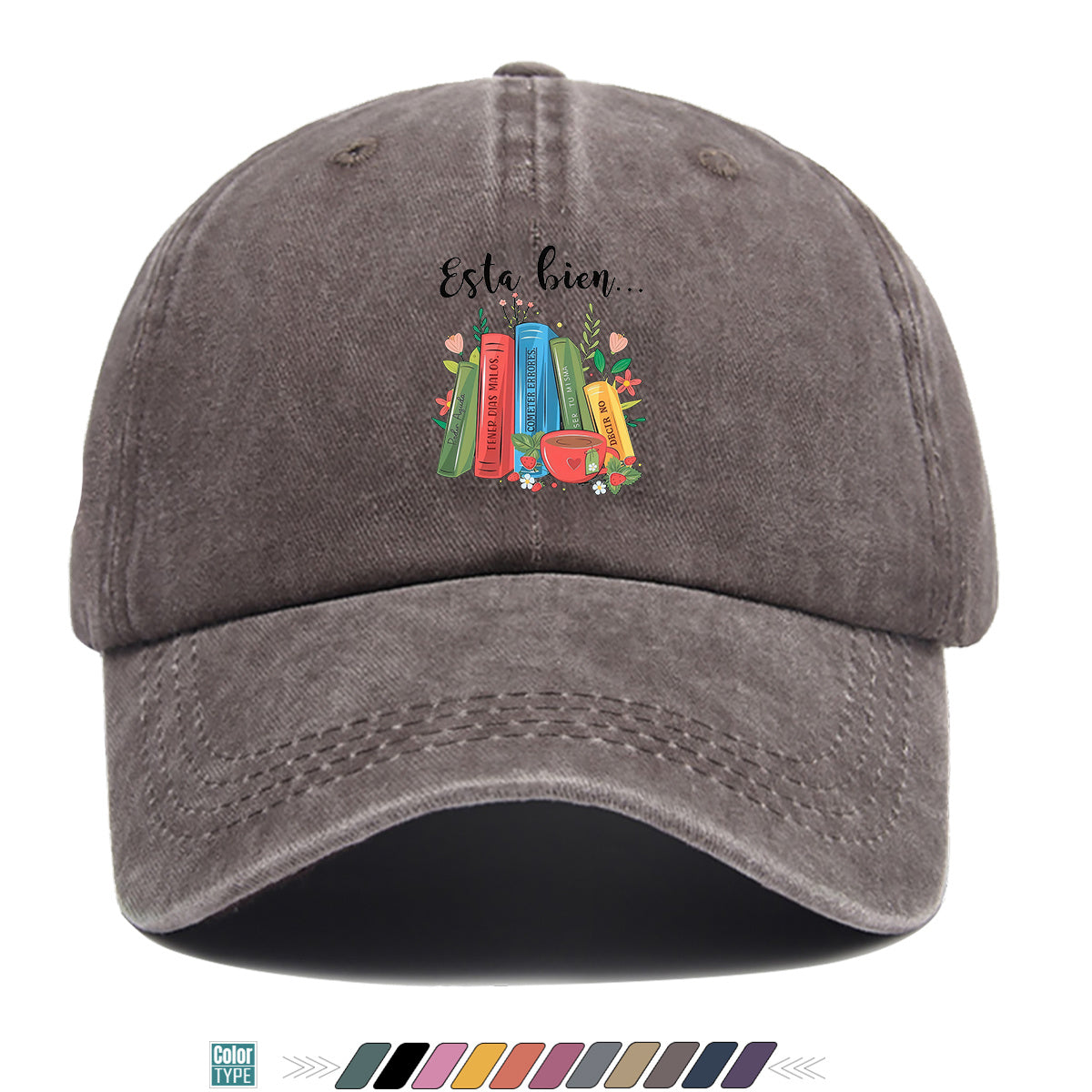 1pc Colorful Books And Teacup Illustration Printed Baseball Cap, Comfortable Breathable Sun Hat, Fashionable Aesthetic Unisex Hat, Adjustable Size, Casual Streetwear, Literary Youth Reading Cap, Suitable for Bookstore Check-In, Cafe Gatherings