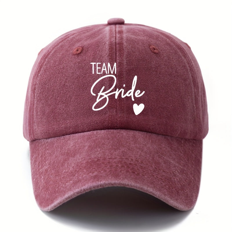 Unisex Printed Letter Washed Baseball Cap, TEAM Bride Curved Brim Hat, Lightweight Outdoor Bucket Hat for Camping And Travel Casual Style, Trucker Baseball Cap Suitable for Men And Women