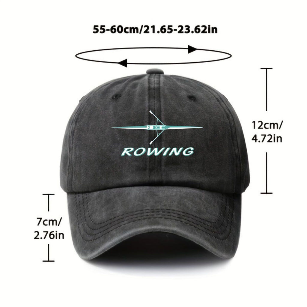 Men' & Women' Vintage Rowing-Themed Baseball Cap with Boat & Oar Typography - Adjustable Pull-String Closure, UPF Sun, Machine Washable Retro Unisex Cap Suitable for Outdoor Sports, Rowing Enthusiasts, Casual Streetwear