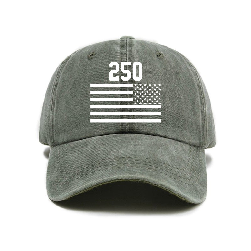 Washed Distressed Printed Baseball Cap Adult All-Match Vintage 250Th Anniversary Print Washed Distressed Soft Brim Sun Hat Unisex Trendy Baseball Cap