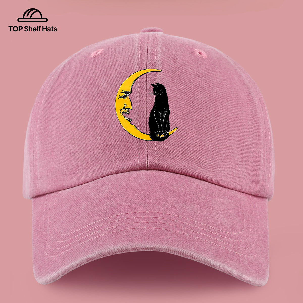 1pc Moon Cat Print Baseball Cap, Creative Illustration Sun Hat, Lightweight Comfortable Breathable Adjustable Size, Black PAPA Truck Driver Retro Dad Hat, Mom Beach Vacation Sun Hat, Youth Couple Outdoor Skate Hat