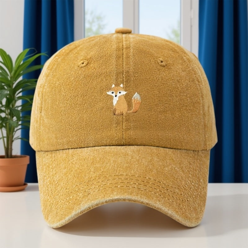 Fox Embroidered Baseball Cap Classic Washed Vintage Distressed Duckbill Cap Personalized Street Hip-Hop Hat Outdoor Casual Sports Shopping Vacation Baseball Cap