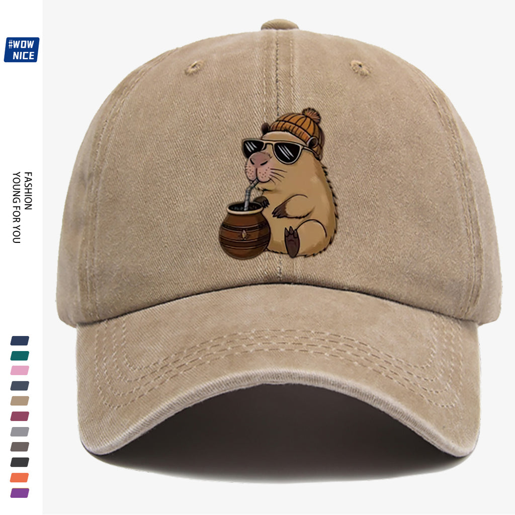 1pc Groundhog Wearing Sunglasses And Hat Drinking Beverage Fun Print Baseball Cap Unisex Slimming Fashion Casual Adjustable Size Daily Outing, Party, Travel, Shopping, Outdoor Activities All-Match Hat Holiday Birthday Gift Best Choice