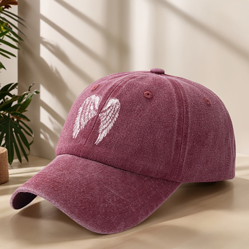 Angel Wing Printed Baseball Cap Classic Washed Distressed Retro Dad Hat Soft Comfortable Sweat-Absorbing Breathable Hat Outdoor Casual Sports Mountaineering Camping Fishing Hat Individual Street Hip-Hop Hat