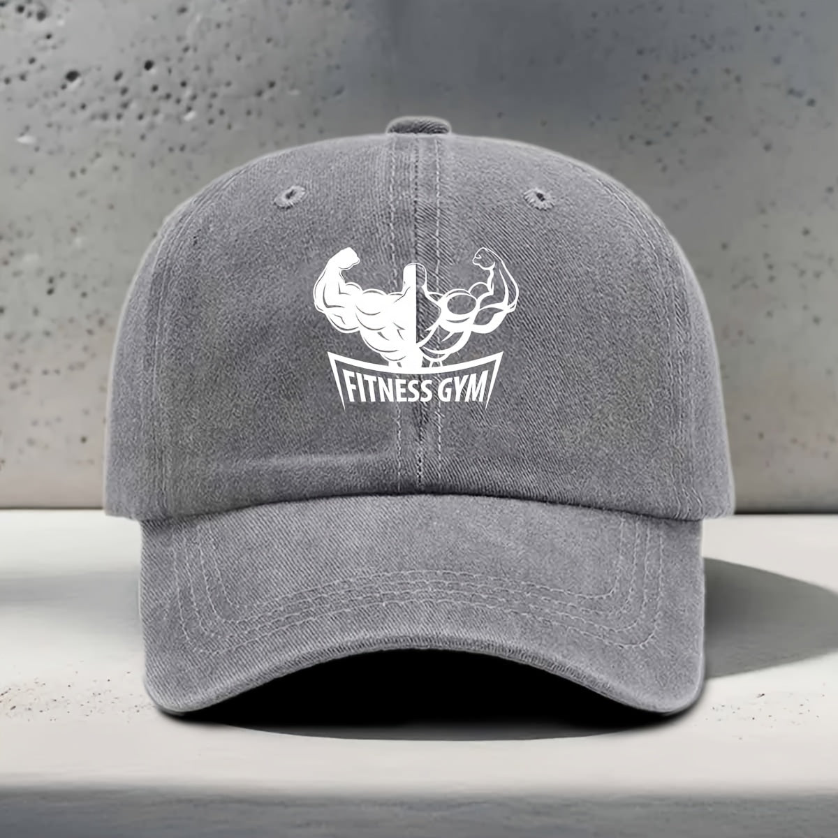 Men's & Women's Adjustable Baseball Cap with Muscle Silhouette & "FITNESS GYM" Print - Curved Brim Snapback Hat Suitable for Gym, Yoga, Outdoor Sports, Washed Style for Fitness Enthusiasts, Strength Training, Unisex