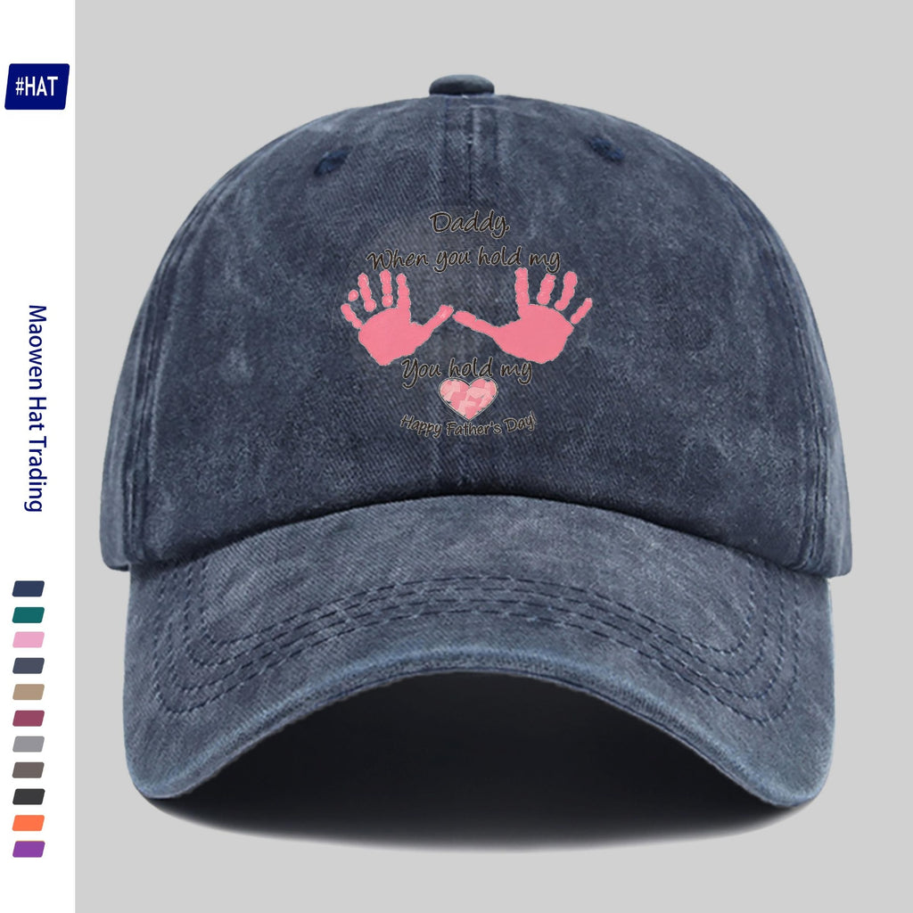 Adjustable Baseball Cap with "Daddy When You Hold Me" Lettering - Unisex Vintage Washed Hat Suitable for Streetwear, Machine Washable, Buckle Closure, Retro Design for Men & Women, Casual Fashion Accessory