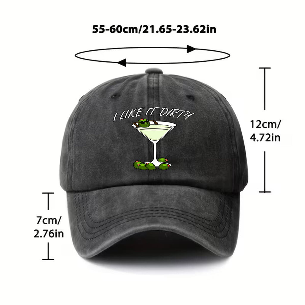 Men'S Dirty Martini Cocktail Baseball Cap - Adjustable Buckle Cap, Featuring Olive And Martini Charms, Green Olive Accents, Machine Washable Unisex Hat, Suitable for Parties, Everyday Wear, Bartender Gifts, And Drink Additions
