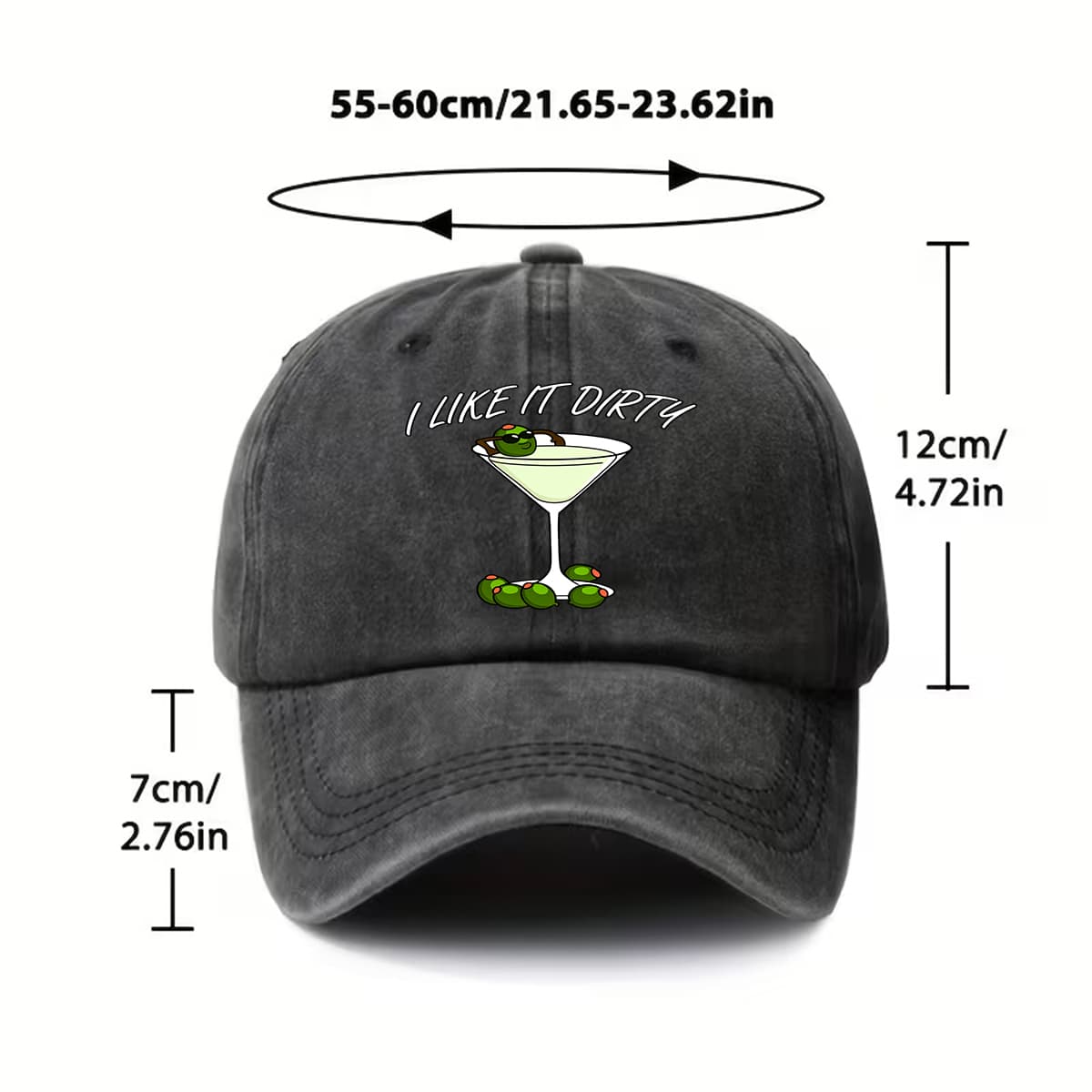 Men'S Dirty Martini Cocktail Baseball Cap - Adjustable Buckle Cap, Featuring Olive And Martini Charms, Green Olive Accents, Machine Washable Unisex Hat, Suitable for Parties, Everyday Wear, Bartender Gifts, And Drink Additions