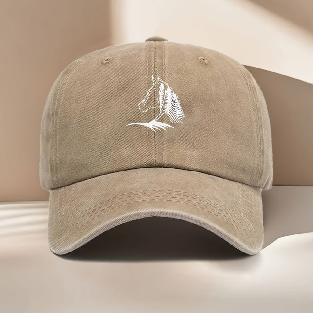 White Horse Line Drawing Print Baseball Cap, Fashionable, Easy, Lightweight, Durable, Unisex, Suitable for All Seasons, Hip-Hop Cap, Suitable for Vacation Travel, Playing And Checking In, Daily Outings, Outdoor Sports And Other Occasions