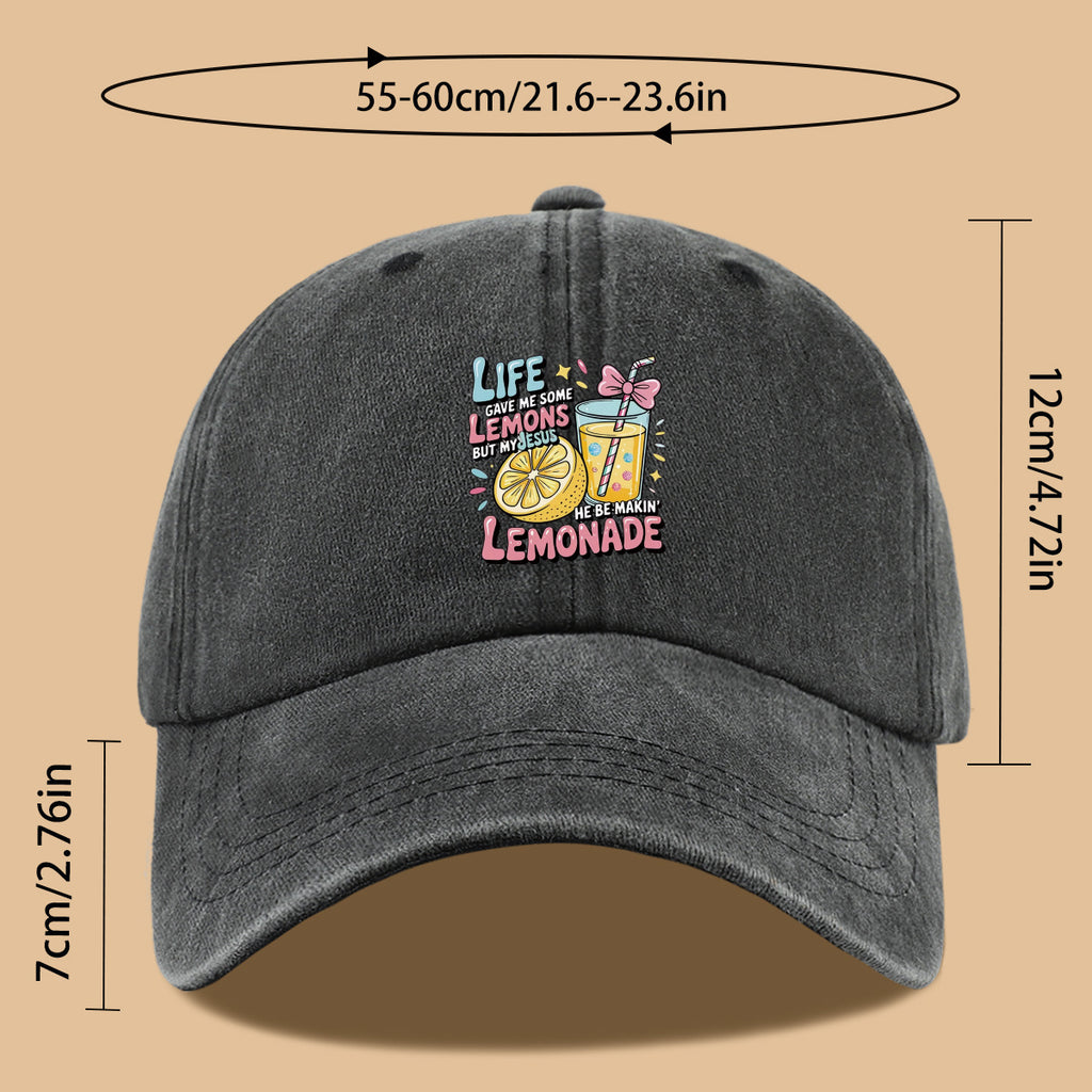 1pc "Life Gave Me Some Lemons but My Jesus He Be Makin' Lemonade" English Phrase Printed Baseball Cap, Fun Lemon and Lemonade Cup Illustration Sun Hat, Stylish, , and Aesthetically Pleasing, Unisex Adjustable Baseball Cap, Casual Street Hat