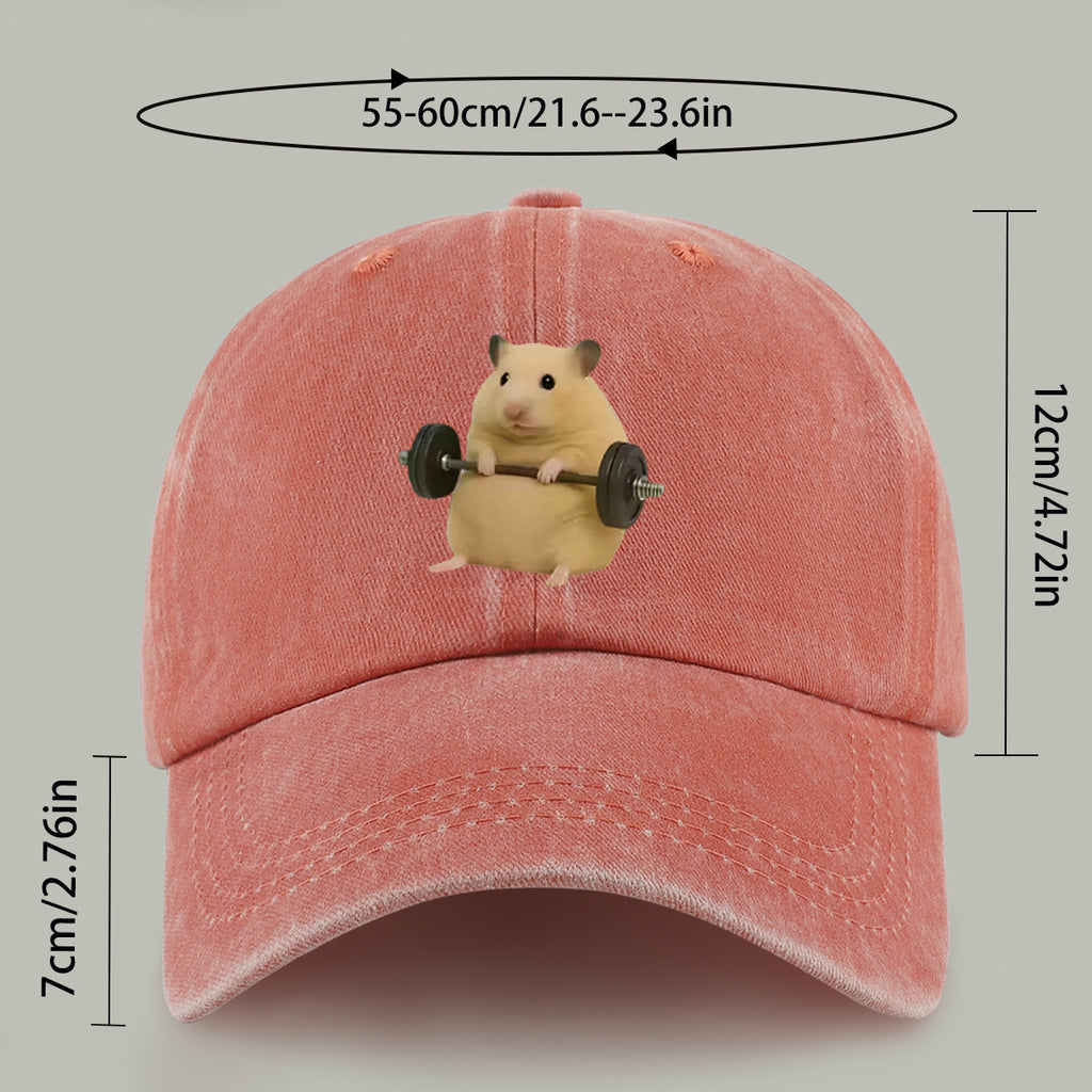 1pc Cute Adorable Golden Hamster Mouse Holding Dumbbell Pattern Design Printed Casual Baseball Cap, Lightweight Comfortable Breathable Adjustable Size, Perfect Gift for Couples on Valentine'S Day
