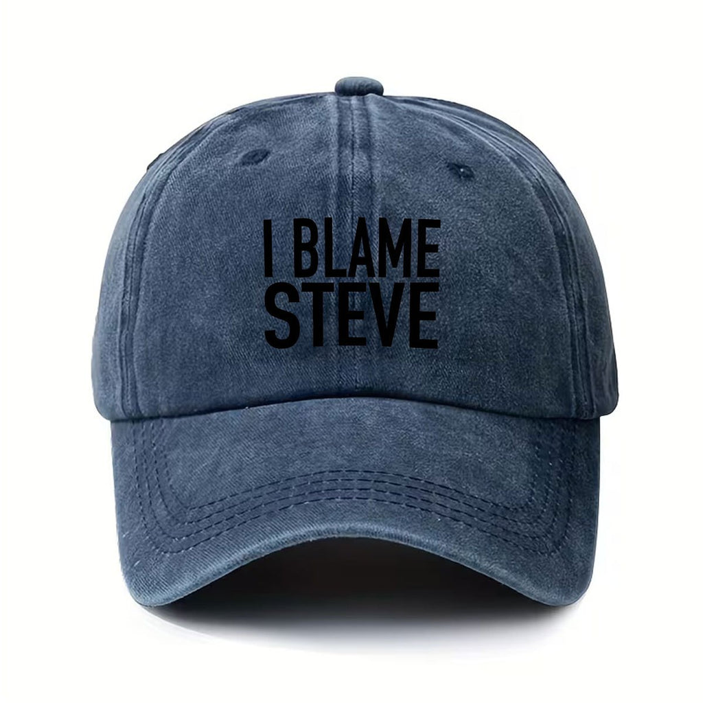 Vintage Washed Baseball Cap, Stylish Printed Pattern, Comfortable And Versatile Everyday Sun Hat, Unisex, Adjustable Fit, Printed with "I Blame Steve", a Must-Have Outdoor Sports Cap for Trendsetters