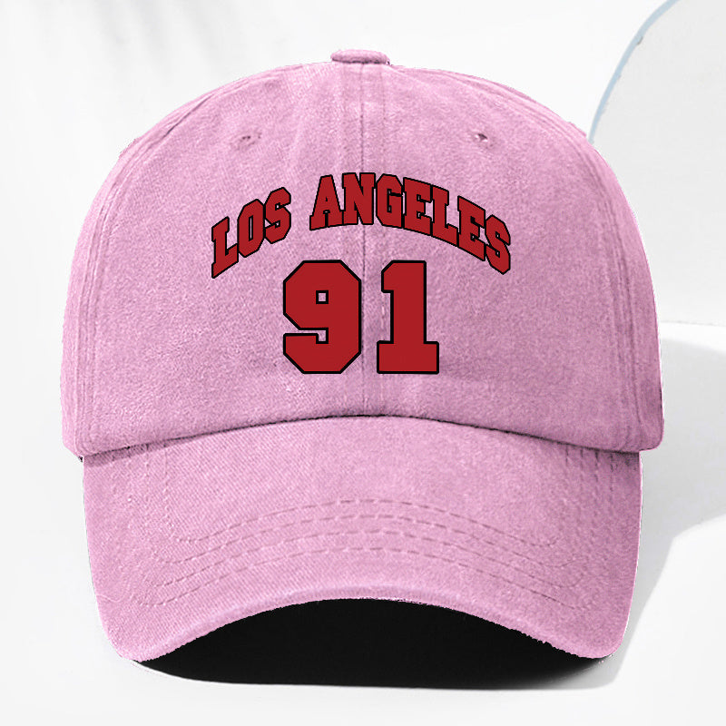 Unisex LOS ANGELES 91 Letter Print Washed Vintage Baseball Cap, Fashionable Sun Outdoor Hat for Men and Women, Adjustable Fit Trucker Hat Suitable for All Seasons and Daily Wear