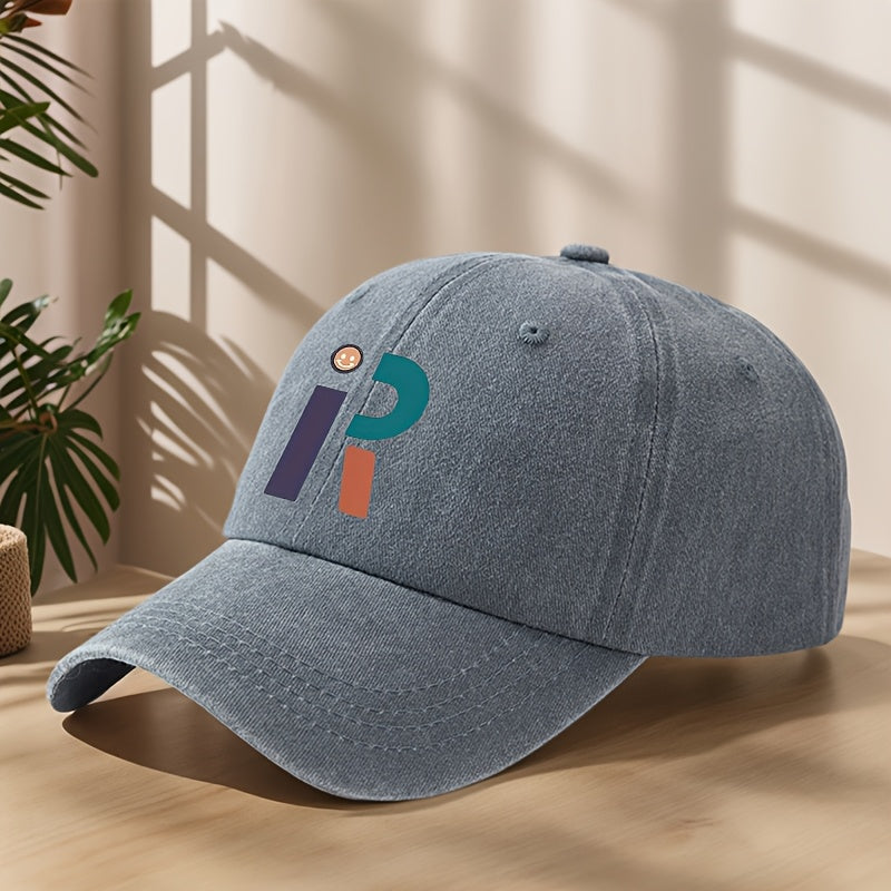Vintage Washed Distressed Baseball Cap with R Letter Print & Duckbill Brim - Soft Breathable Sweat-Absorbent Suitable for Outdoor, Sports, Camping, Fishing, Streetwear - Curved Brim Hat for, Mountaineering, Hip-Hop Style