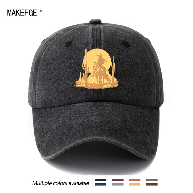 A Unisex Fashionable and Versatile Printed Desert Horseback Riding Hero Baseball Cap, Featuring a Classic Vintage Washed Outdoor Lightweight Curved Brim. This Trucker Baseball Cap Is Suitable for Casual Occasions Such as Outdoor Vacations