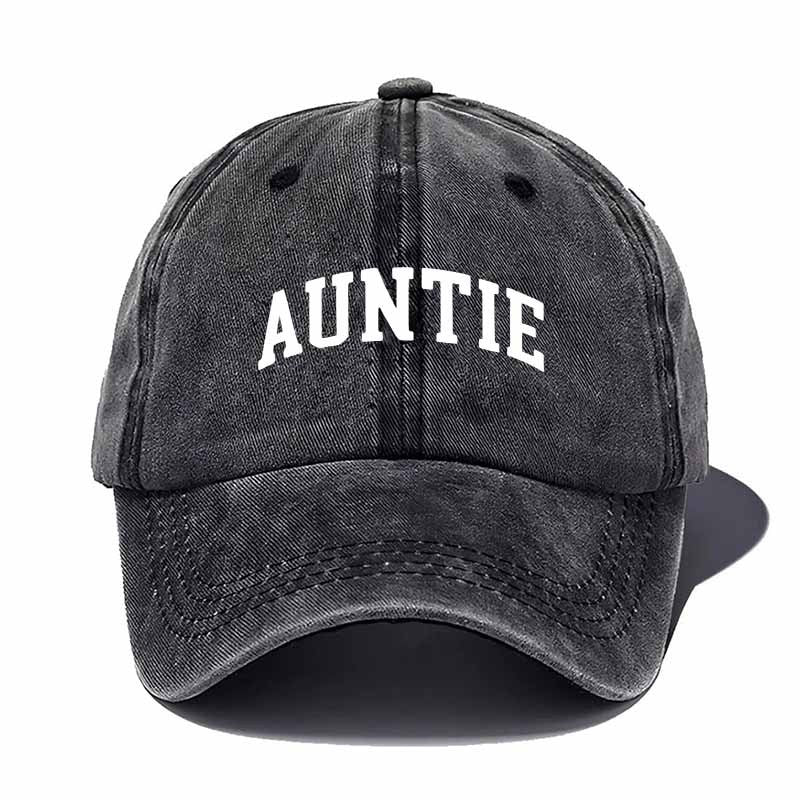 White "AUNTIE" Printed Collegiate Baseball Cap - Lettering for Teacher Gifts, Back-to- & Graduation, Comfortable Casual Hat with Auntie, Hand Washable for Daily Wear & Special Events