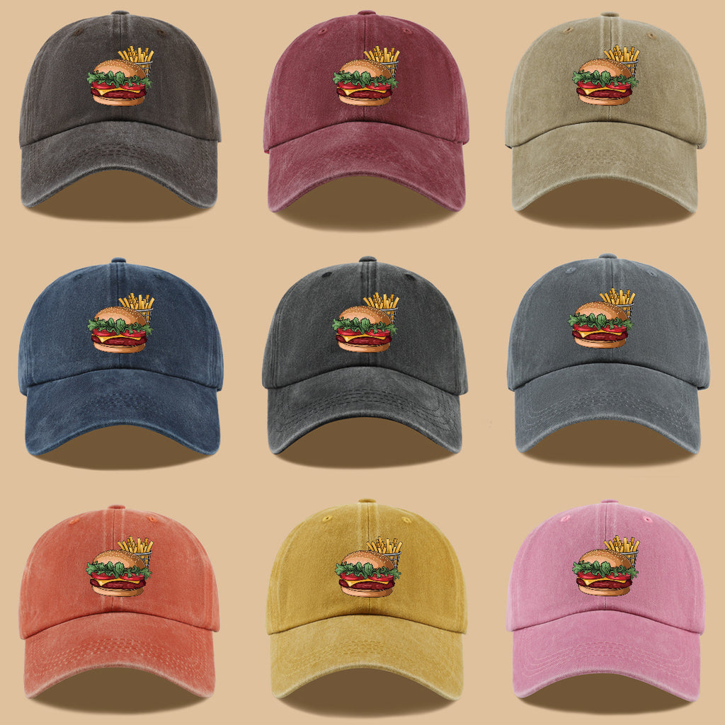 1pc Cartoon Style Food Illustration Fun Printed Full Hamburger Baseball Cap Lightweight Comfortable Breathable Sun Hat Fashion Easy Beautiful Men And Women Baseball Cap Adjustable Size Truck Driver Dad Hat Mom Beach Vacation Hat Suitable for Outdoor