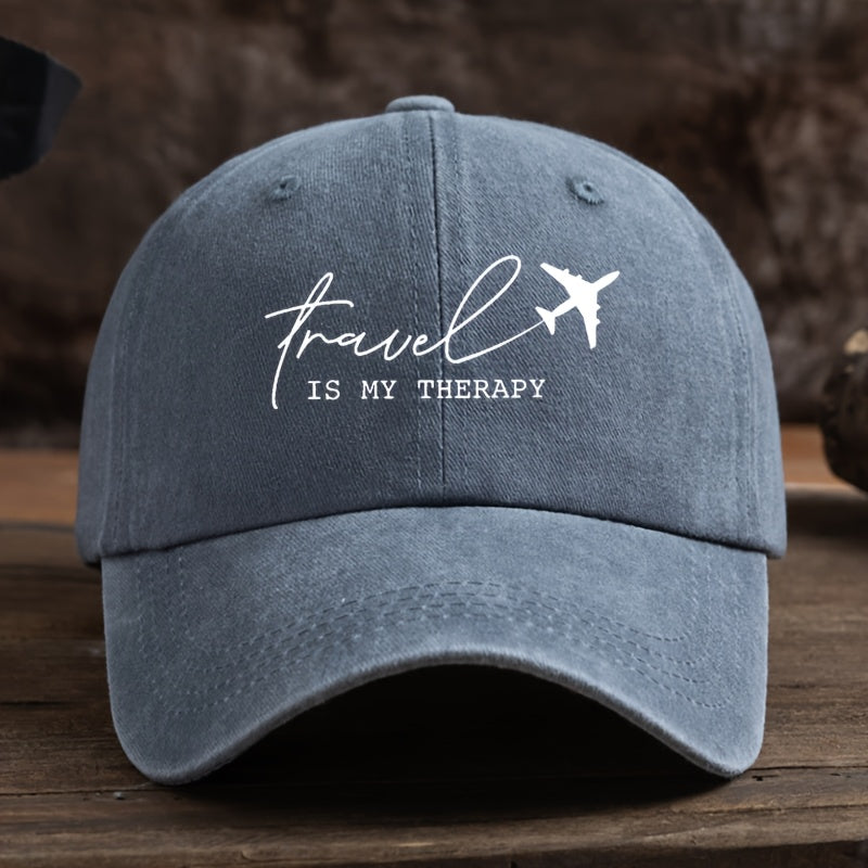 Fun Letter Airplane Print Baseball Cap Classic Washed Distressed Retro Curved Brim Hat Outdoor Casual Sports Running Hiking Camping Fishing Hat Soft Comfortable Dad Hat Individual Street Rock Hip-Hop Hat