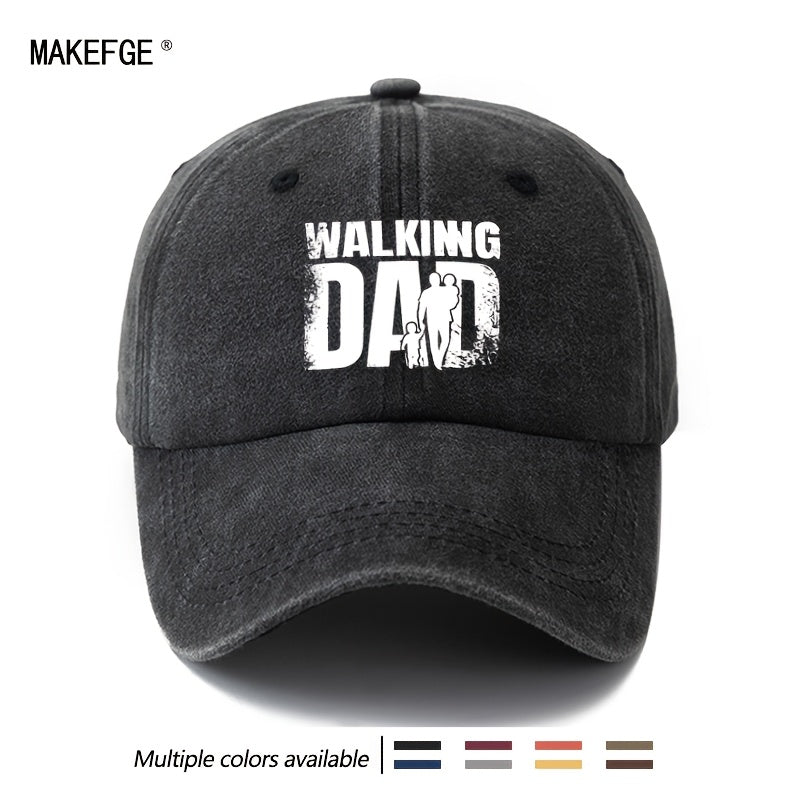 A Unisex Fashionable and Versatile "DAD WALKING" Printed Baseball Cap, Featuring a Classic Vintage Washed Outdoor Lightweight Curved Brim. This Trucker Baseball Cap Is Suitable for Casual Occasions Such as Outdoor Vacations, Travel, and Camping