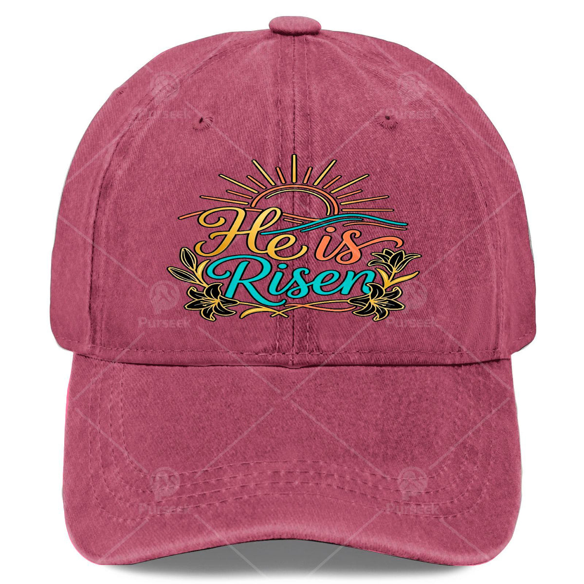He Is Risen Christian Baseball Cap, Vintage Full-Print Religious Design, Featuring The Message "He Is Risen", Lightweight Dome-Shaped Worship Cap, Suitable for Church, Easter Gift, And Everyday Wear