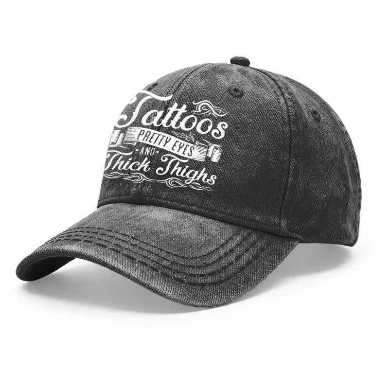 1pc Vintage Washed Unisex Baseball Caps, Tattoos Pretty Eyes And Thick Thighs, Retro Style, Adjustable, Suitable for Outdoor Activities And Casual Wear, Gifts for Men And Women, Friends