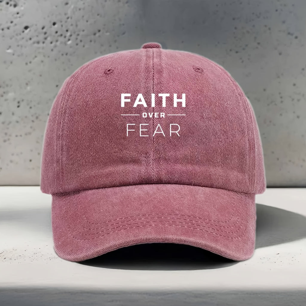 Women'S Baseball Cap with English Print FAITH OVER FEAR Inspirational Slogan, Casual Fashion Individual All-Match Street Trendy Unisex Duckbill Hat, Daily Commuting Outdoor Sports Fitness Yoga