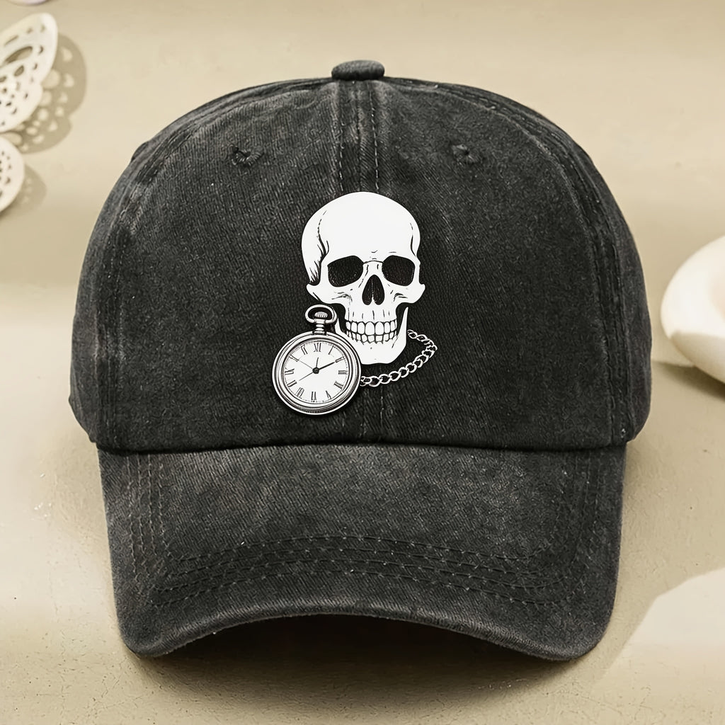 Men' & Women' Vintage Skull Pocket Watch Cap - Retro Pull-String Baseball Hat with Pocket Watch Design, Machine Washable, Suitable for Streetwear, Casual Wear, Themed Parties - Novelty Gift for