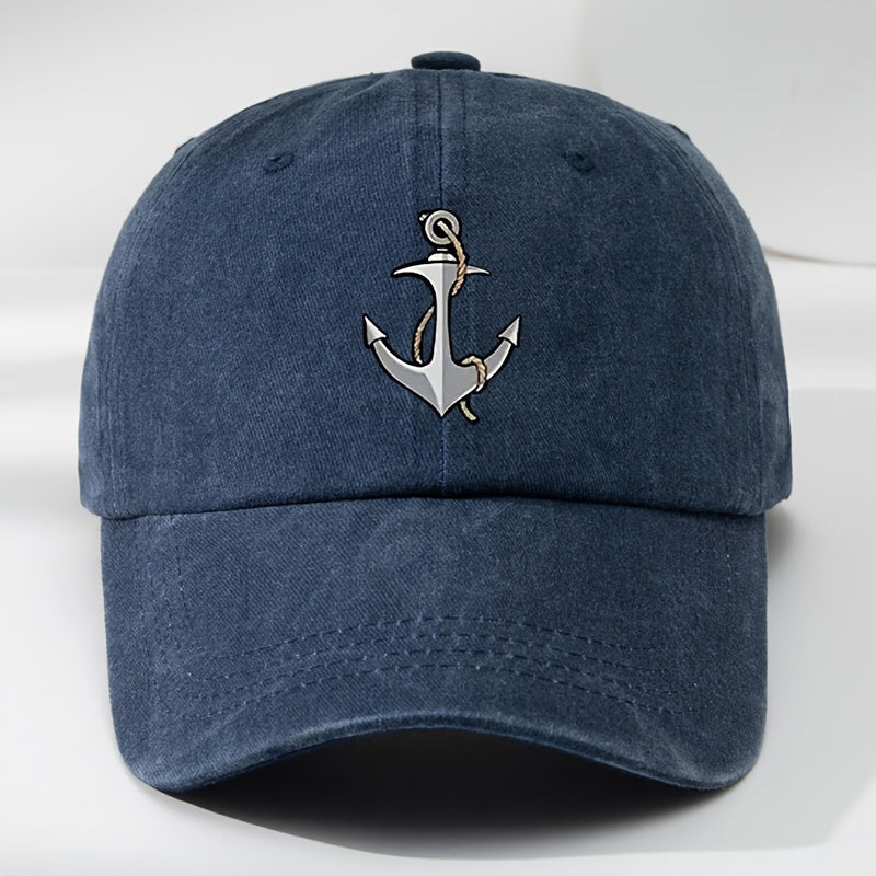 Vintage Anchor Print Baseball Cap - Adjustable, Soft Top Casual Hat for Men, Polyester