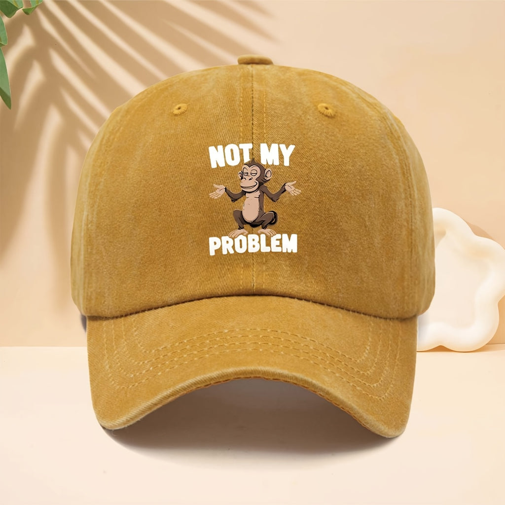 Baseball Cap with NOT MY PROBLEM Monkey Pattern, American Modern Funny Slouchy Street Style Adjustable Unisex Casual Hat, All-Season Adjustable Brim Hat for Walking, Parties, Shopping, Dates, And Parties, Hip-Hop Hat with Soft Top Design