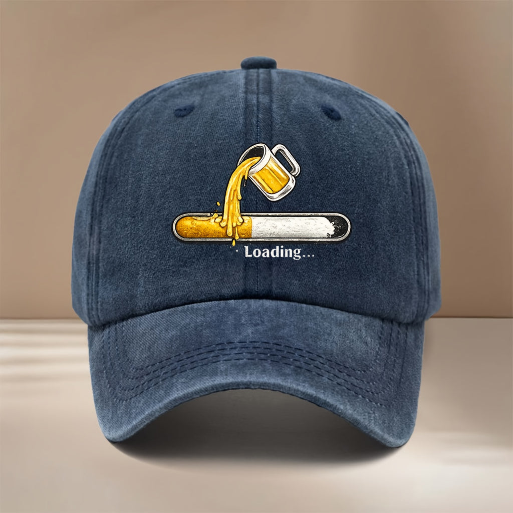 Beer Loading Graphic Baseball Cap, Highly Versatile for Styling, Curved Brim Hat, Unisex, Vintage Distressed Look, for Carnival Parties, Gatherings, Camping, Hip-Hop Hat, Lightweight and Comfortable Duckbill Cap,  Adjustable Size, Six-Panel Hat