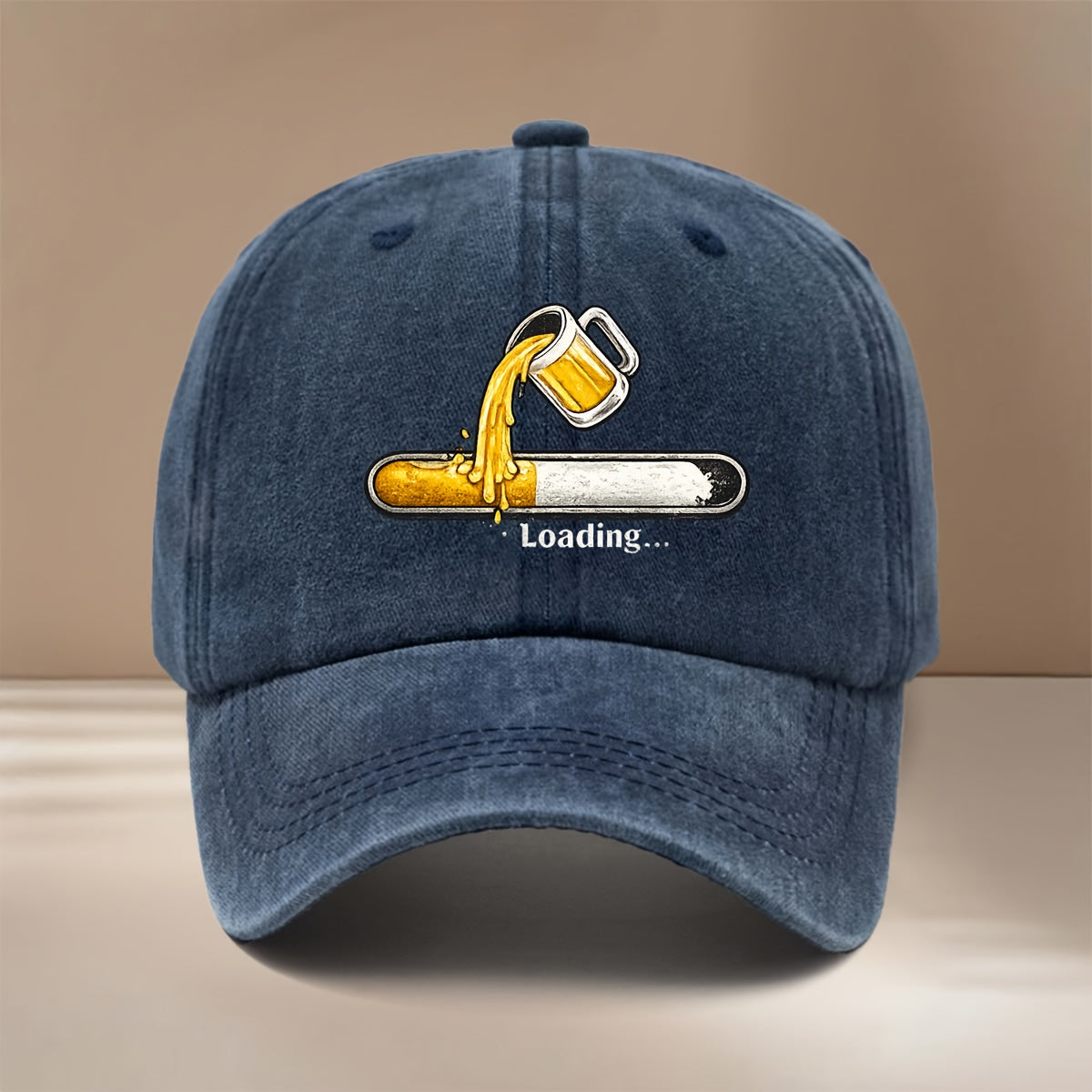Beer Loading Graphic Baseball Cap, Highly Versatile for Styling, Curved Brim Hat, Unisex, Vintage Distressed Look, for Carnival Parties, Gatherings, Camping, Hip-Hop Hat, Lightweight and Comfortable Duckbill Cap,  Adjustable Size, Six-Panel Hat