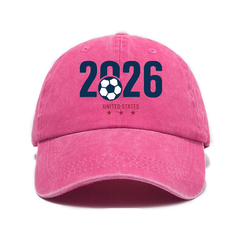 Washed Distressed Printed Baseball Cap Adult Hot Selling Trendy Style 2026 Soccer Print Washed Vintage Distressed Soft Top Cap Unisex