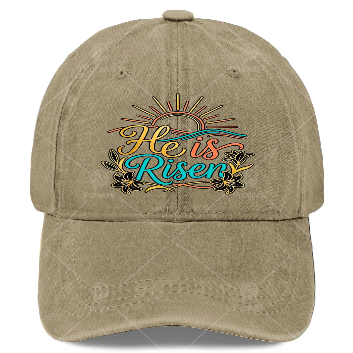 He Is Risen Christian Baseball Cap, Vintage Full-Print Religious Design, Featuring The Message "He Is Risen", Lightweight Dome-Shaped Worship Cap, Suitable for Church, Easter Gift, And Everyday Wear