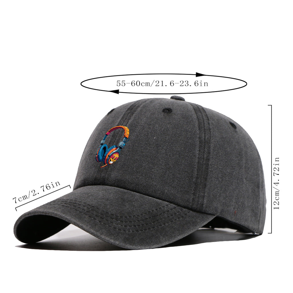 1pc Cartoon Fun Earphone Print Baseball Cap, Fashion Trendy Hip-Hop Hat, Unisex Adjustable Duckbill Cap, Comfortable Breathable Sun Hat, Street Style Essential for Music Festivals, Street Dance, Skateboarding, Casual Outings, Outfit, Parties