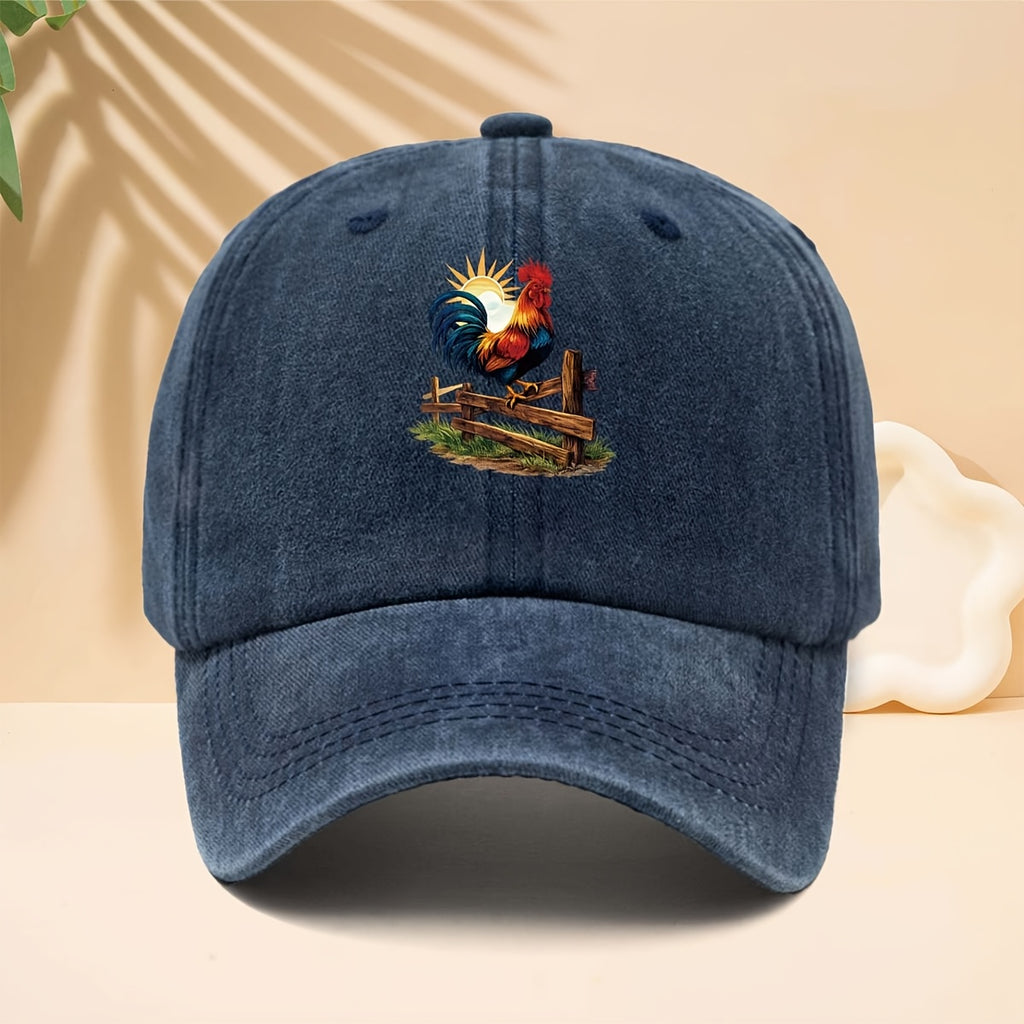 Baseball Cap with Farm Sunrise Rooster Pattern, American Retro Farm Forest Healing Casual Style Dad Hat for Walking, Shopping, Travel, Gatherings, Vacations, Parties, Adjustable Brim, Unisex Casual Hat, All-Season, Hip-Hop Style, Soft Top Design