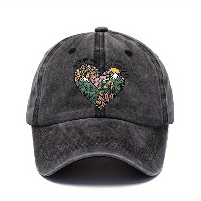Unisex 100% Baseball Cap, Floral and Mountain View Print, Adjustable Buckle Closure, Lightweight, Breathable, Sun-protective, Ideal for Outdoor Sports and Summer Activities