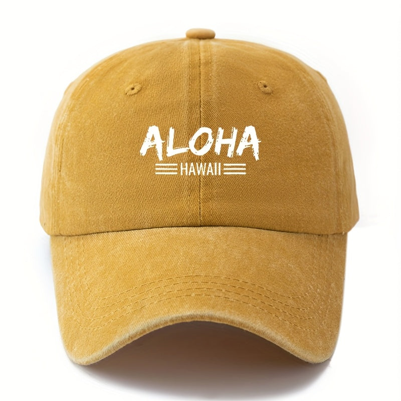 MAKEFGE Unisex Baseball Cap - Lightweight Vintage Washed Trucker Hat with Bold ALOHA Lettering, Curved Brim for Outdoor, Hawaii Vacation, Camping - Available in Black, Brown, Burgundy, Navy - Men & Women, Travel Accessory, Retro Fashion
