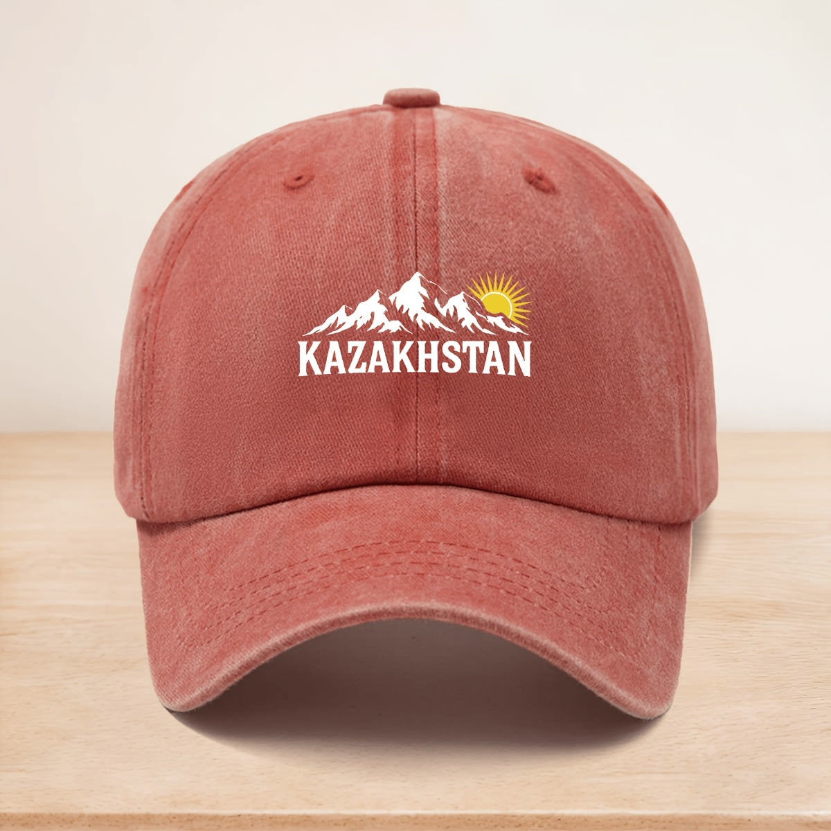 A KAZAKHSTAN Snow Mountain Sunrise Washed Baseball Cap, Adjustable Size, Casual Hat Suitable for All Seasons, Outdoor Vacation, Personalized Street Hip-Hop Cap, Soft Top, Non-Pressurizing, Curved Brim, Lightweight, Durable, Easy to Maintain, Trucker