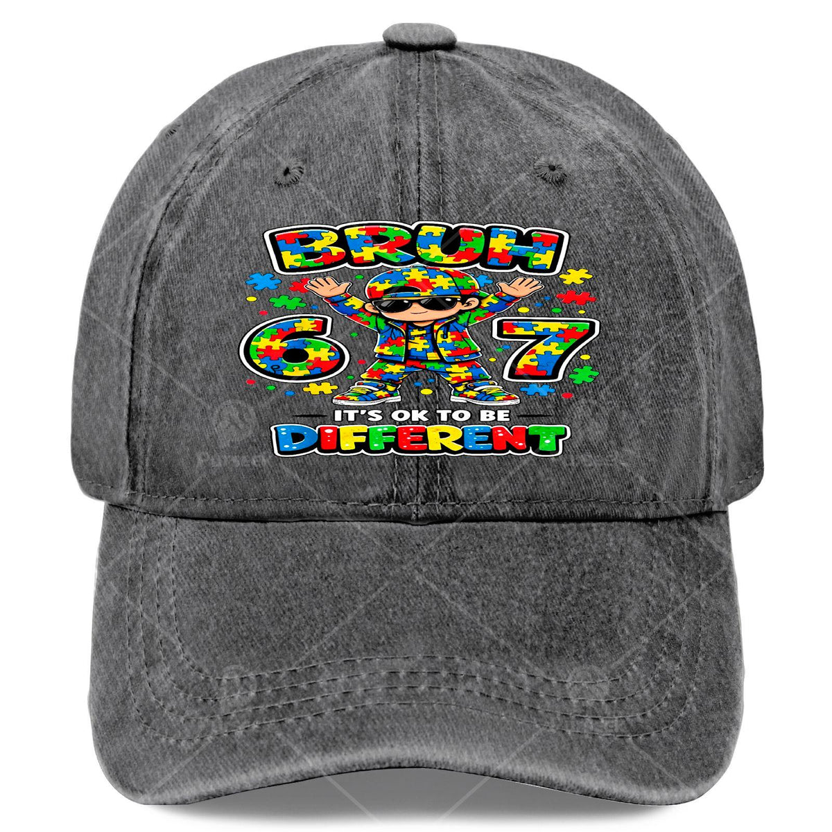 Bruh Ok to Be Different 67 Puzzle Autism Awareness Baseball - Retro Unisex Hat Suitable for Christmas, Games, 4th, Autism Gift, Lightweight Round with Puzzle for &