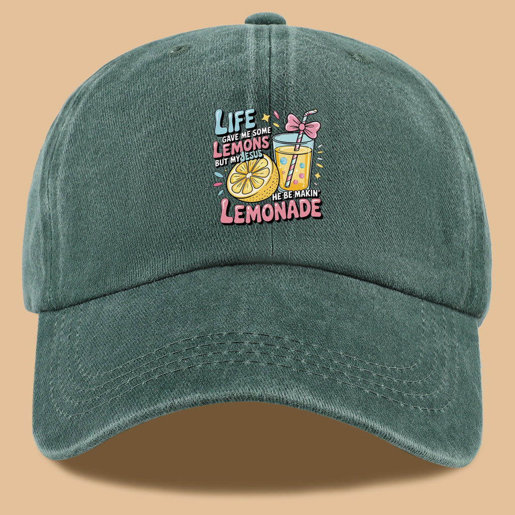 1pc "Life Gave Me Some Lemons but My Jesus He Be Makin' Lemonade" English Phrase Printed Baseball Cap, Fun Lemon and Lemonade Cup Illustration Sun Hat, Stylish, , and Aesthetically Pleasing, Unisex Adjustable Baseball Cap, Casual Street Hat