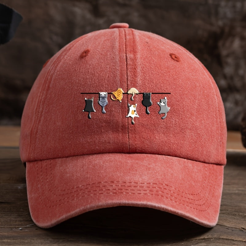 7 Cats Cartoon Print Baseball Cap Men'S Outdoor Duckbill Cap Trendy Versatile Sun Hat