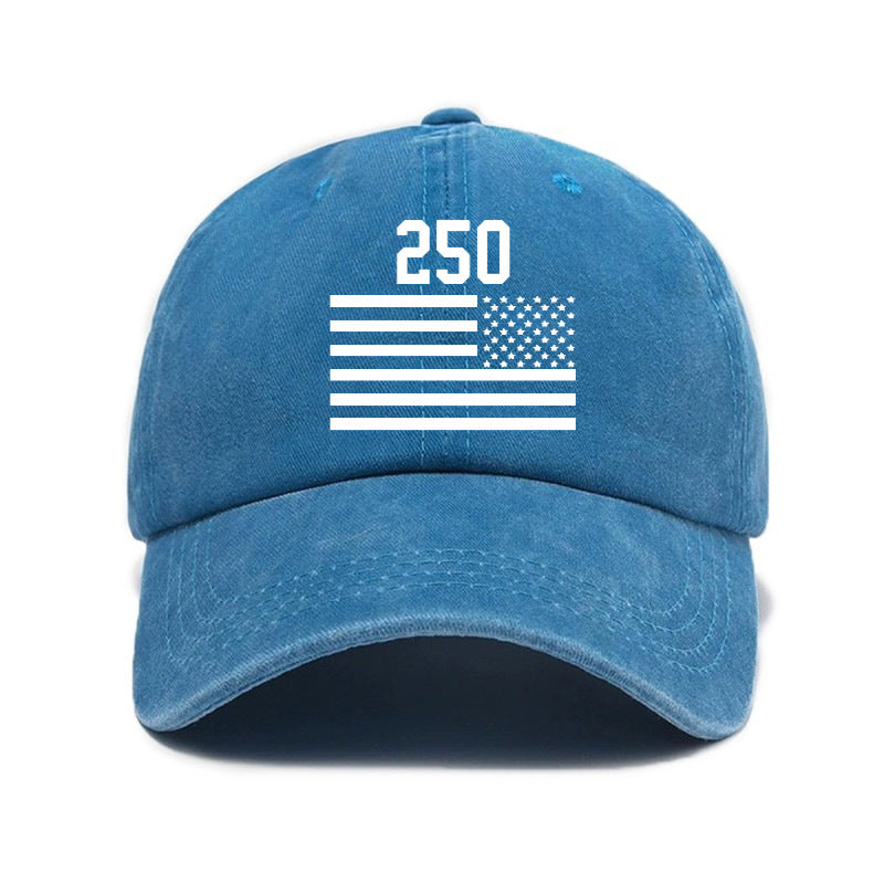 Washed Distressed Printed Baseball Cap Adult All-Match Vintage 250Th Anniversary Print Washed Distressed Soft Brim Sun Hat Unisex Trendy Baseball Cap
