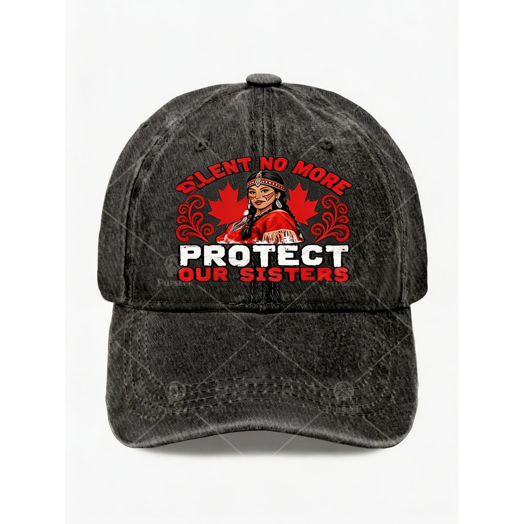 Silent No More Protect Our Sisters Cap - Vintage Awareness Hat with Sisterhood, Adjustable Pull String Closure, Machine Washable Unisex for Men & Women, Suitable for Streetwear, Advocacy Events, Daily Wear