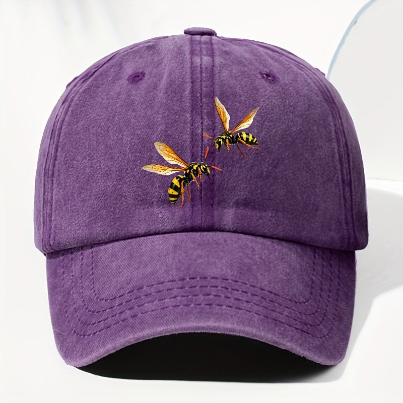Unisex Bee Animal Print Washed Vintage Baseball Cap, Fashionable Sun Outdoor Hat for Men and Women, Adjustable Fit Trucker Hat Suitable for All Seasons and Daily Wear