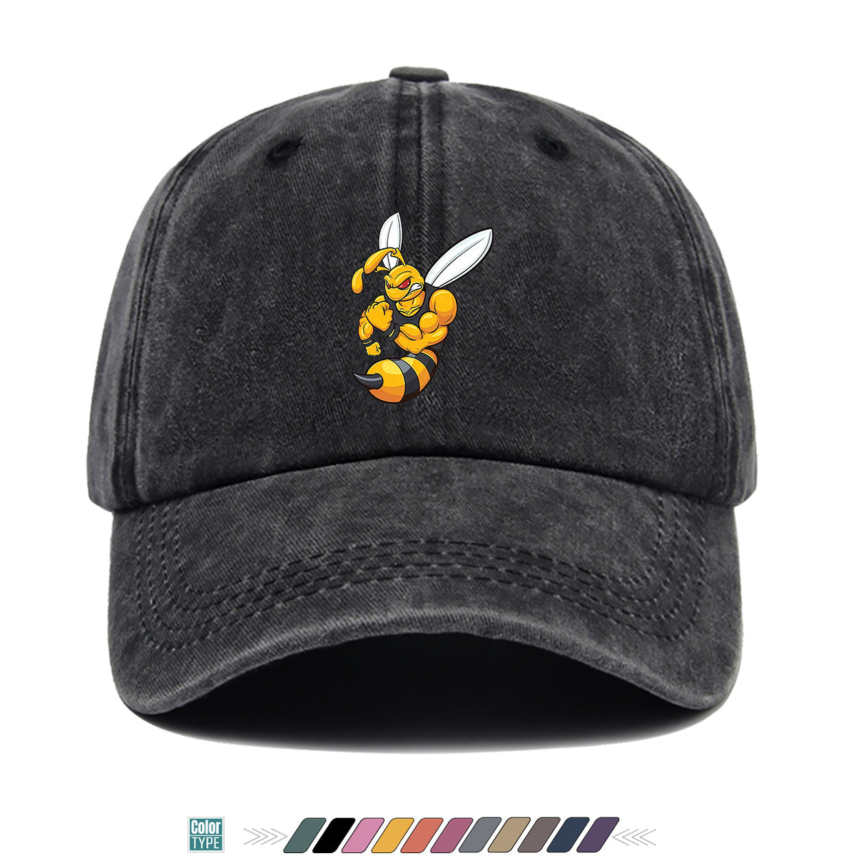 1pc Muscle Bee Cartoon Print Baseball Cap, Trendy Individual Sun Hat, Fashionable Street Hip-Hop Style Unisex Adjustable Duckbill Cap, Essential for Outings, Outdoor Camping Sun Hat, Sports Fitness Trendy Hat, Bestie Couple Matching Hat