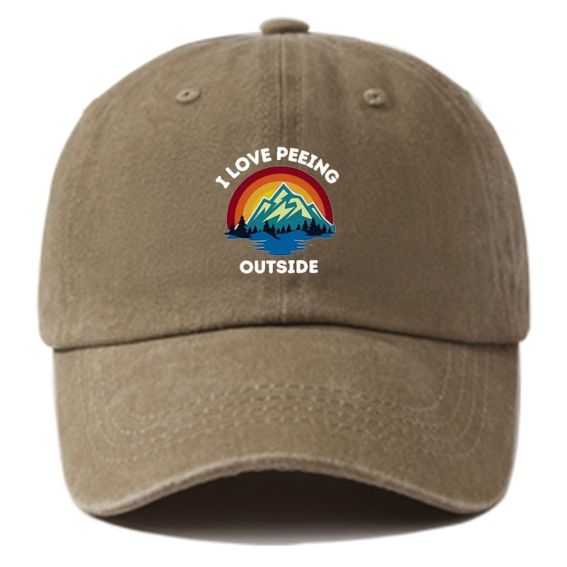 A Printed Washed Vintage Unisex Baseball Cap, Adjustable, in European and American Fashion, Featuring a Duckbill Style, Suitable for Outdoor Camping, Travel, Parties, Hip-hop, and Curved-brim Designs, Making It a Trendy Baseball Cap