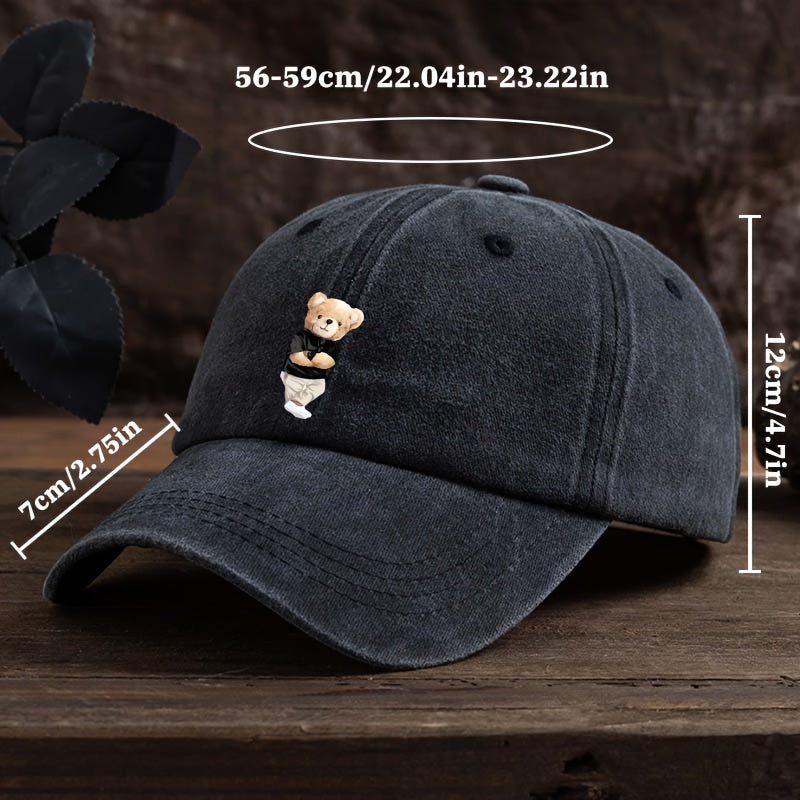 Men's & Suitable for Teddy Bear Lovers - Cute Teddy Bear Holding Hands Design Flat Brim Cap, Durable Textile Machine-Washable Hat for Outdoor, Casual & Casual Attire - Playful Gift for,, Teddy Bear-Themed Events