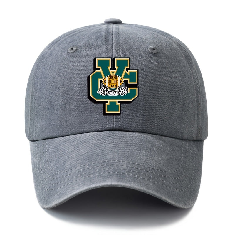 Unisex Fashion Versatile Printed CY WEST COAST Baseball Cap, Classic Retro Washed Outdoor Lightweight Curved Brim Hat, Trucker Hat, Suitable for Outdoor Vacation Travel Camping And Other Casual Occasions, Holiday Party Hip-Hop Hat