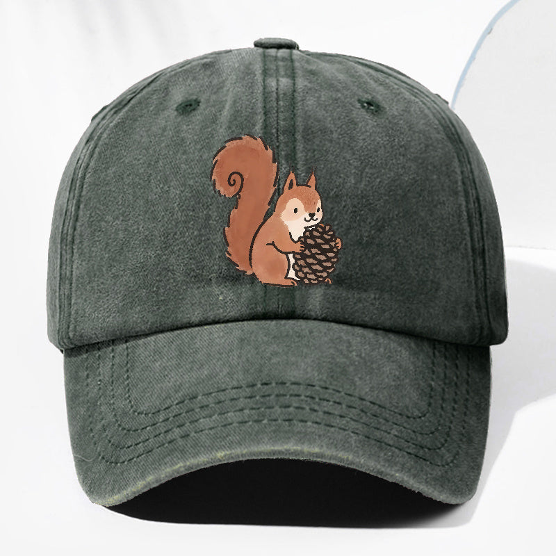 Unisex Squirrel Print Washed Vintage Baseball Cap, Fashionable Sun Outdoor Hat for Men and Women, Adjustable Trucker Hat Suitable for All Seasons and Daily Wear